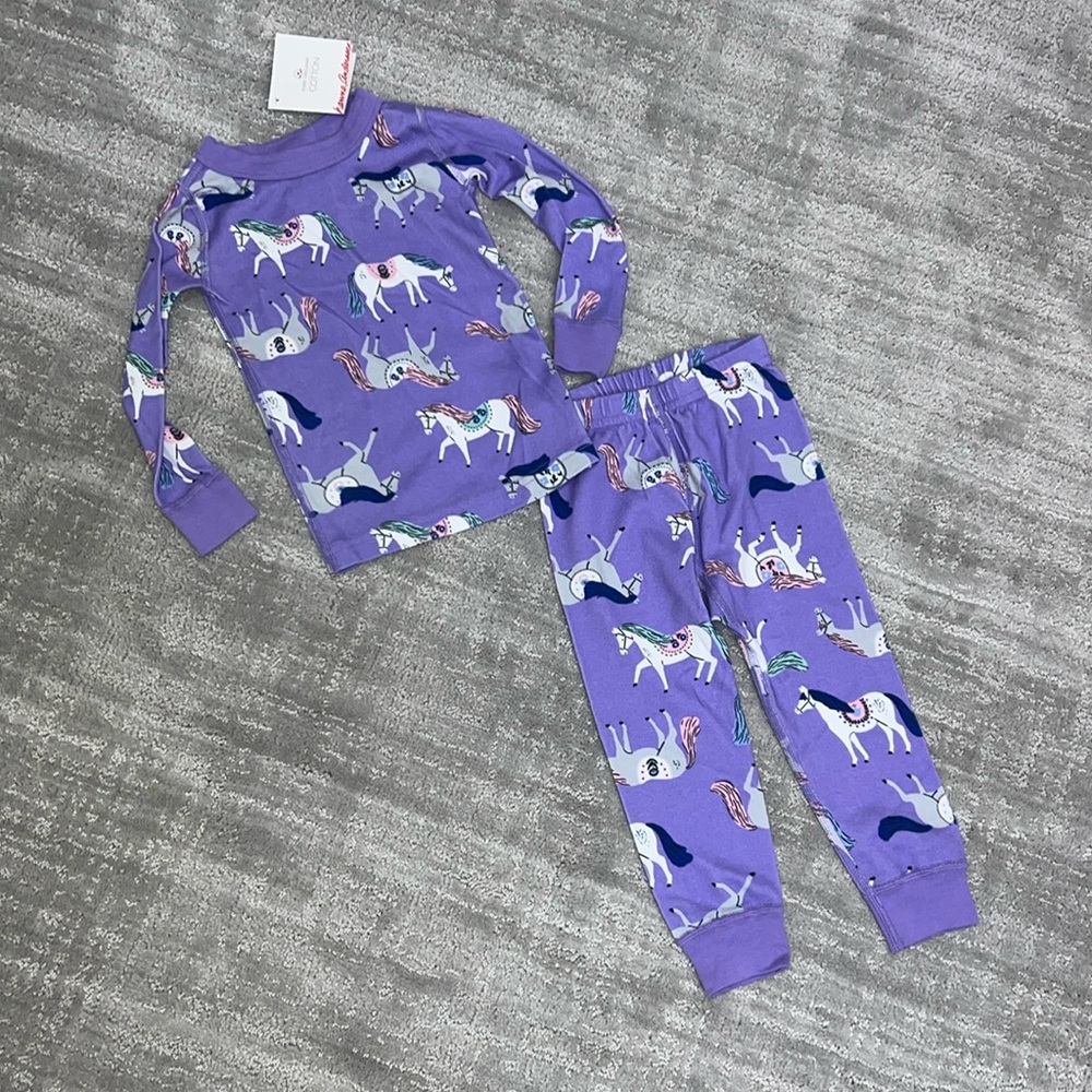 NWT Hanna Andersson 100% Organic Cotton Purple Horse Pajama Set